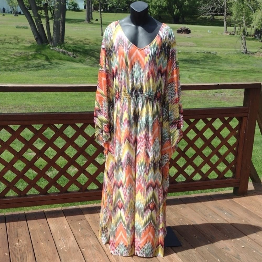 Antthony Original Colorful Geometric Print Maxi Kaftan Dress Size XL